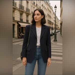 Ellen Tracy Blue Wool Blend 3-Button Blazer – Sz 6 Classic Workwear Academia